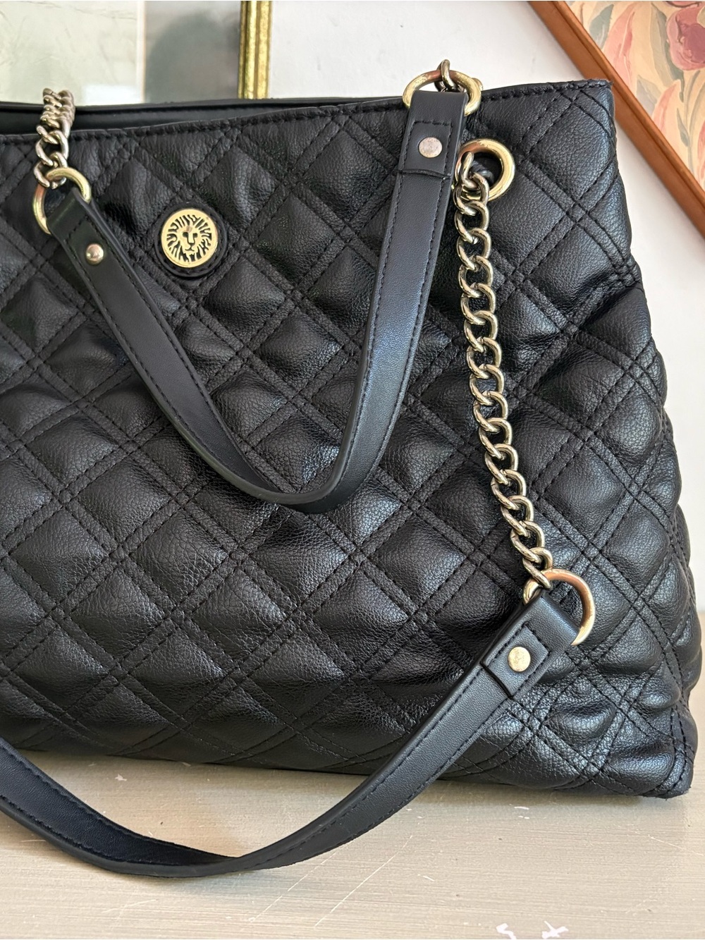 Anne Klein quilted faux leather chain strap handbag tote - Picture 2 of 9